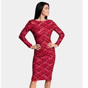 DRESS THE POPULATION - Red Emery Sequin Scoop Back Dress